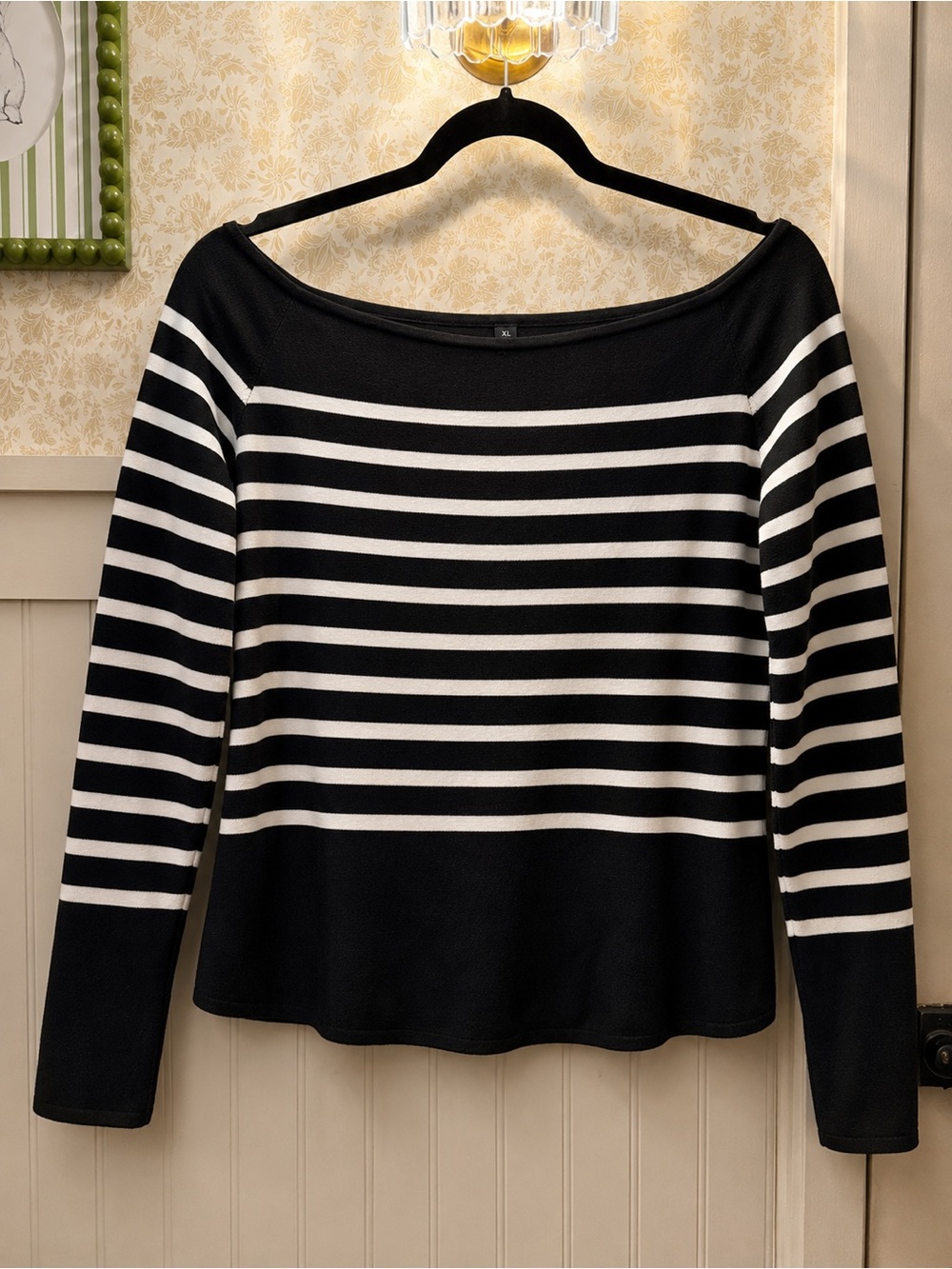 Blu Pepper Black and White Off-the-Shoulder Striped Sweater